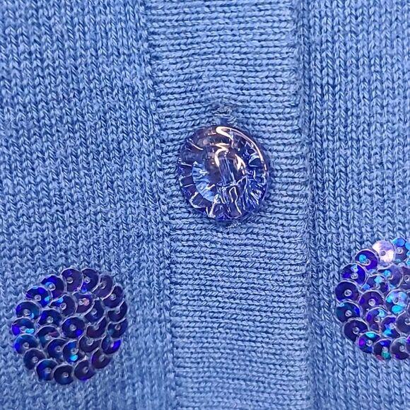 Quacker Factory Royal Blue Sequin Embellished Polka Dot Button Cardigan Size XL - Picture 4 of 10